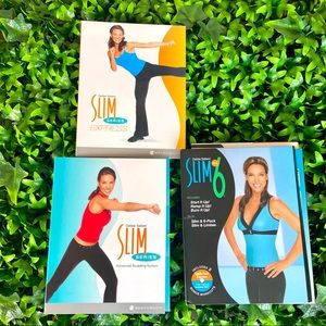 8 workout DVD’s by Slim Series and Beachbody. At home workouts.